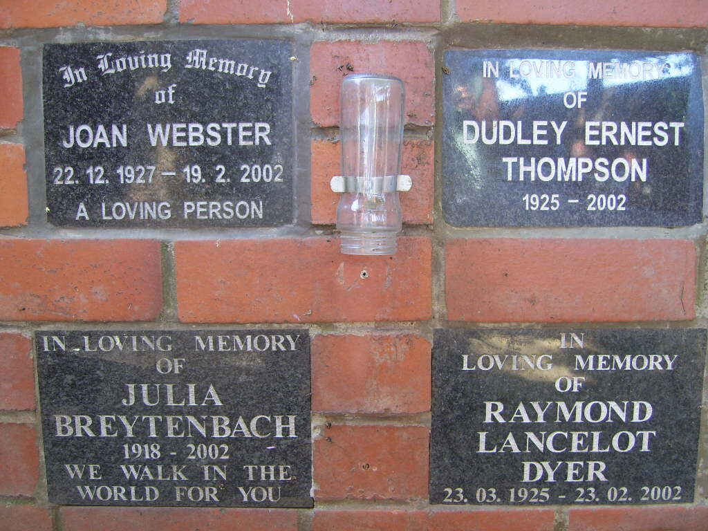 BREYTENBACH Julia 1918-2002 :: DYER Raymond Lancelot 1925-2002 :: WEBSTER Joan 1927-2002