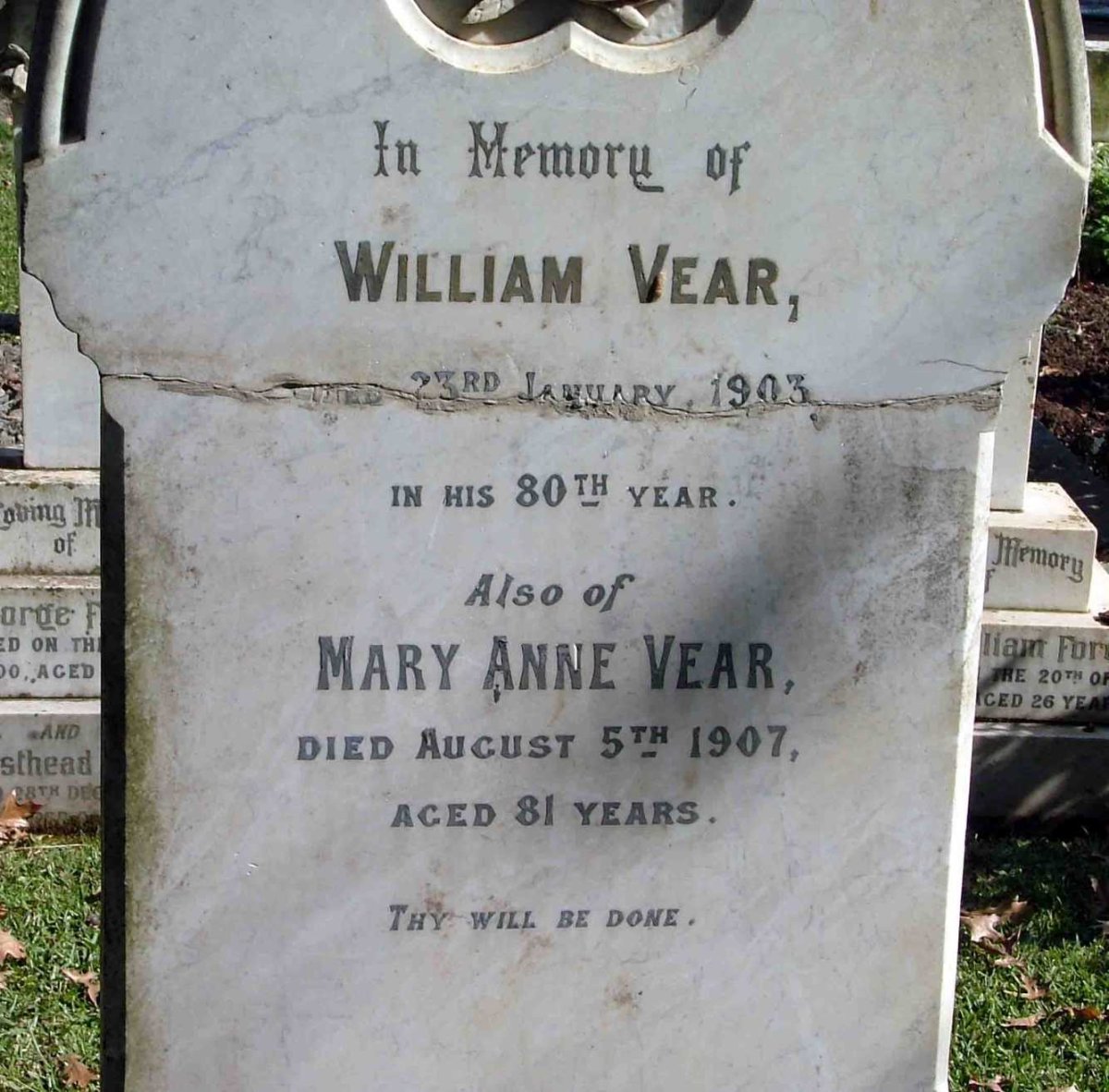 VEAR William 1823-1903 &amp; Mary Anne 1826-1907