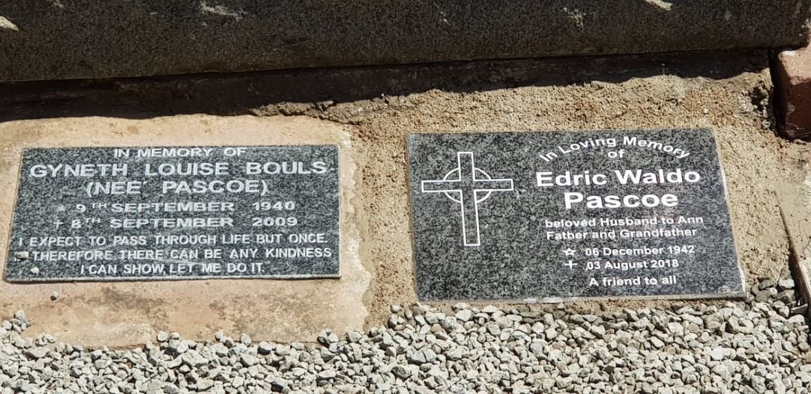 PASCOE Edric Waldo 1942-2018 :: BOULS Gyneth Louise nee PASCOE 1940-2009