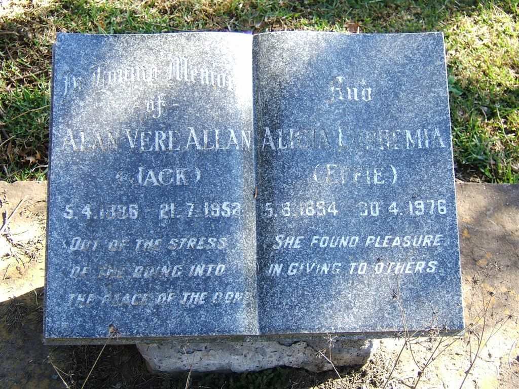 ALLAN Alan Vere 1896-1952 &amp; Alicia Euphemia 1894-1976
