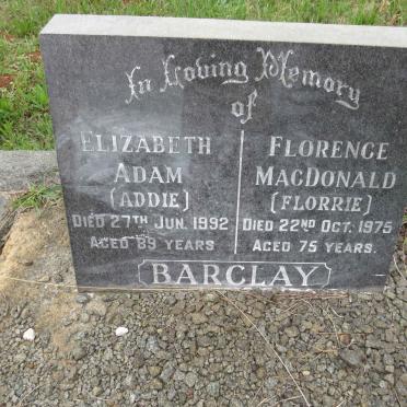 BARCLAY Elizabeth Adam -1992 :: BARCLAY Florence MacDonald -1975