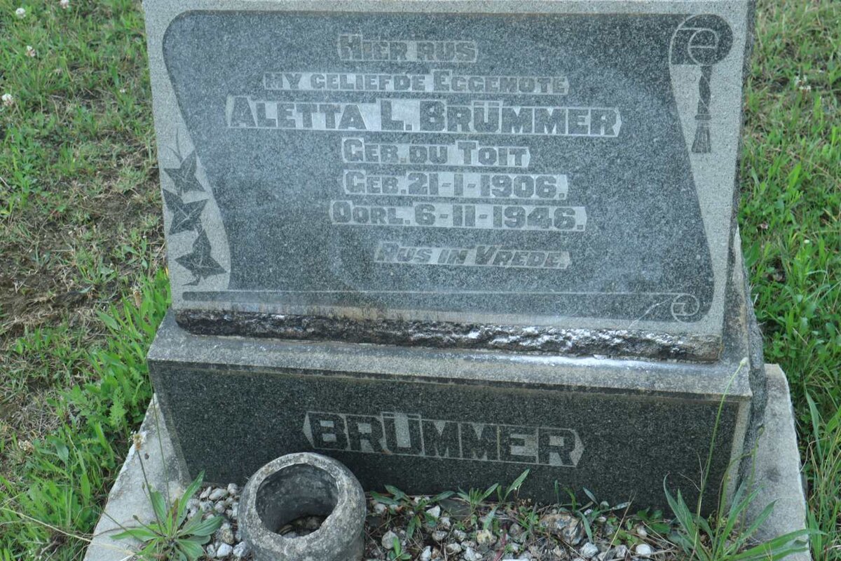 BRUMMER Aletta L. nee DU TOIT 1906-1946