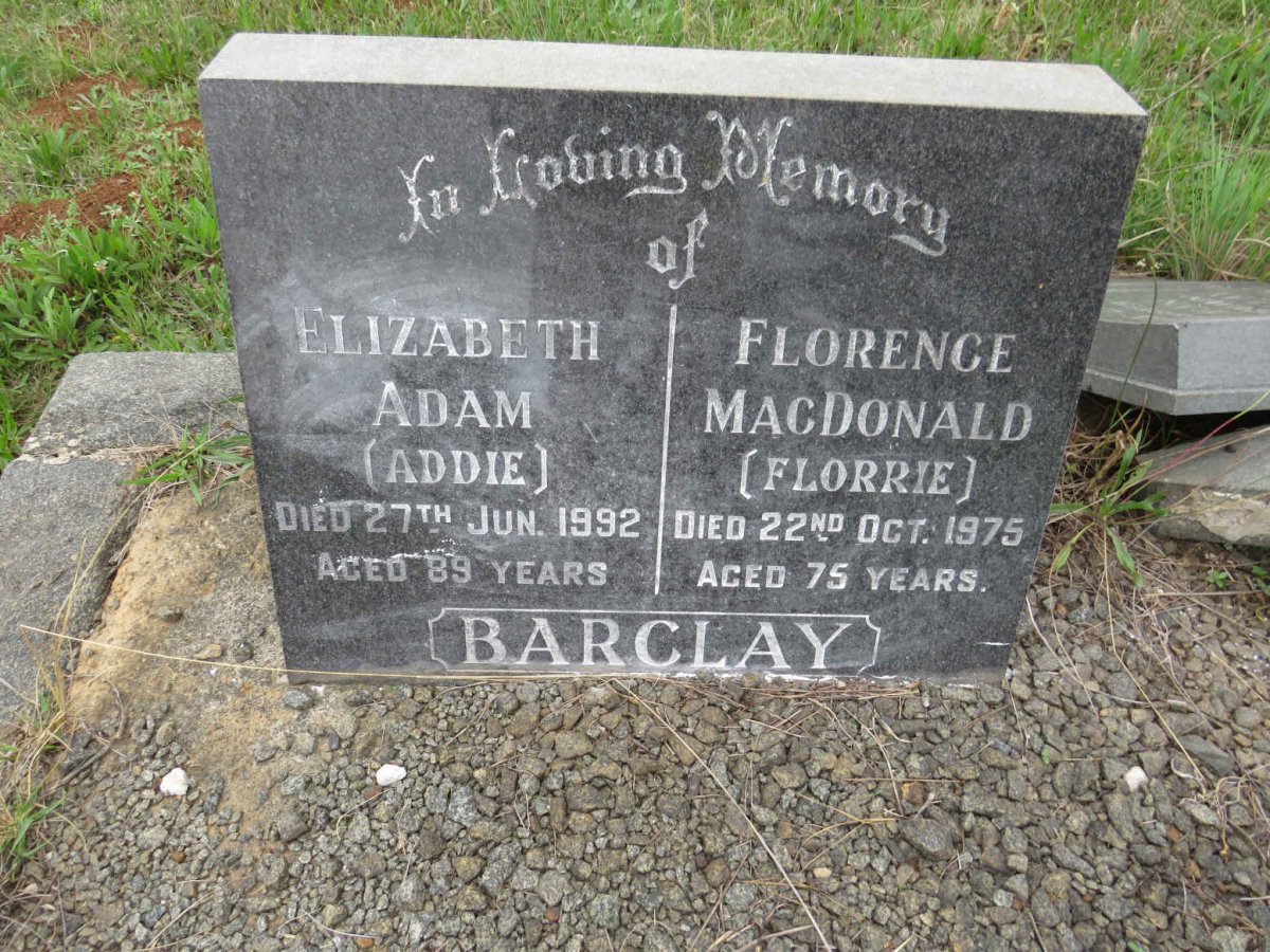BARCLAY Elizabeth Adam -1992 :: BARCLAY Florence MacDonald -1975