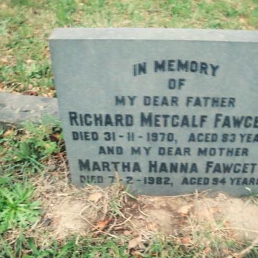 FAWCETT Richard Metcalf -1970 &amp; Martha Hanna -1982