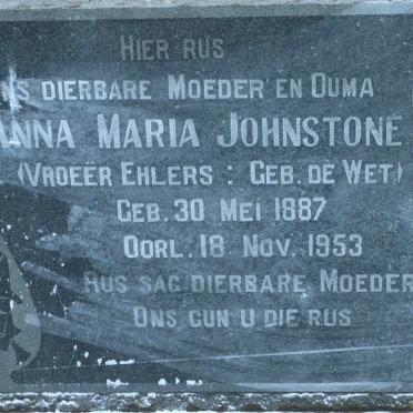JOHNSTONE Anna Maria vorheen EHLERS nee DE WET 1887-1953
