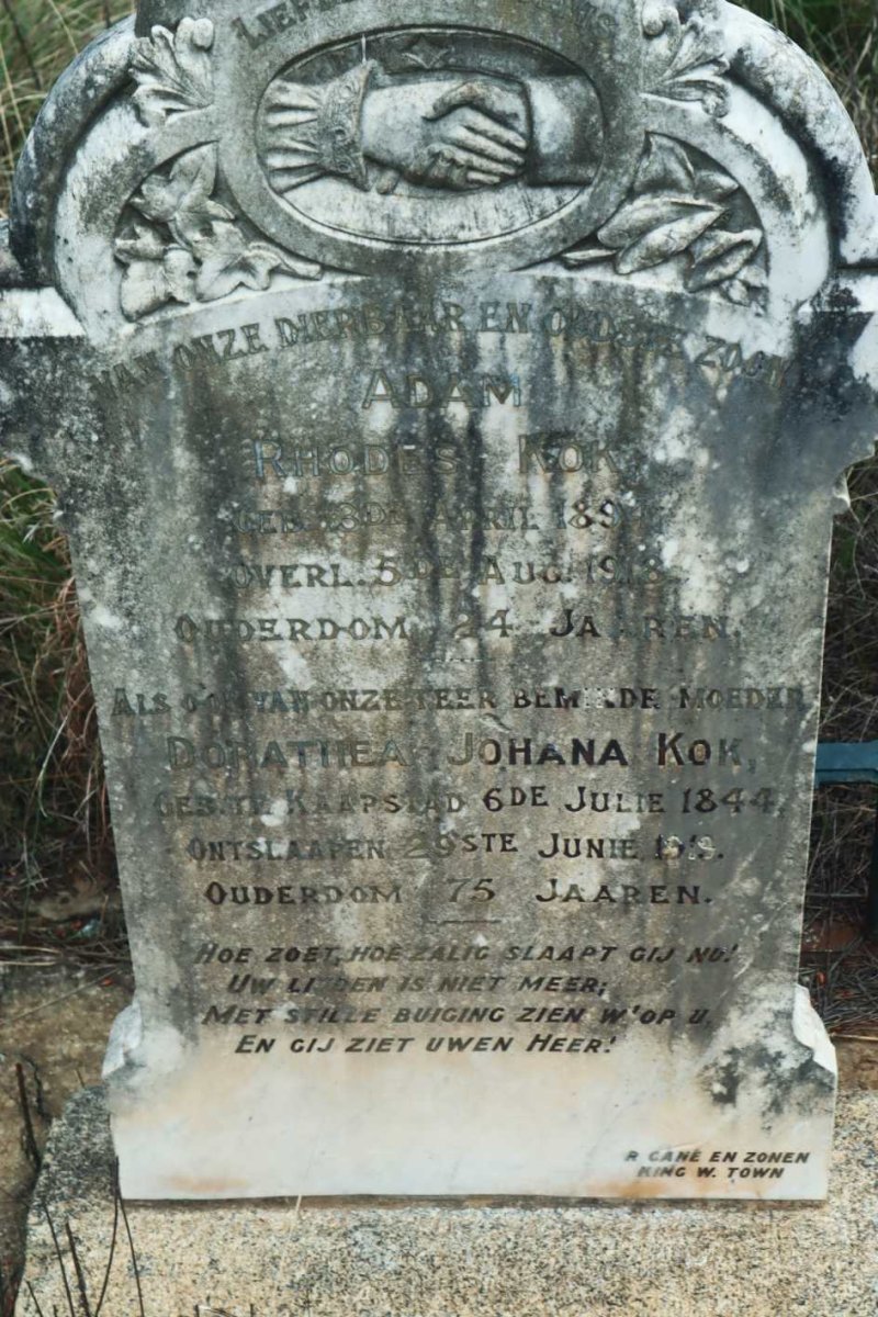 KOK Dorathea Johana 1844-1919 :: KOK Adam Rhodes 1894-1918