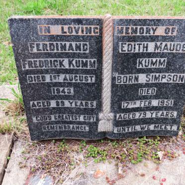 KUMM Ferdinand Fredrick -1943 &amp; Edith Maude SIMPSON -1951