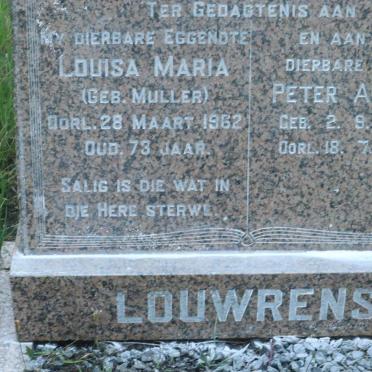 LOUWRENS Peter Arnold 1889-1971 &amp; Louisa Maria MULLER -1962