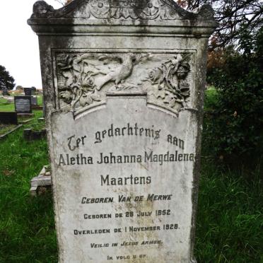 MAARTENS Aletha Johanna Magdalena nee VAN DE MERWE 1852-1928