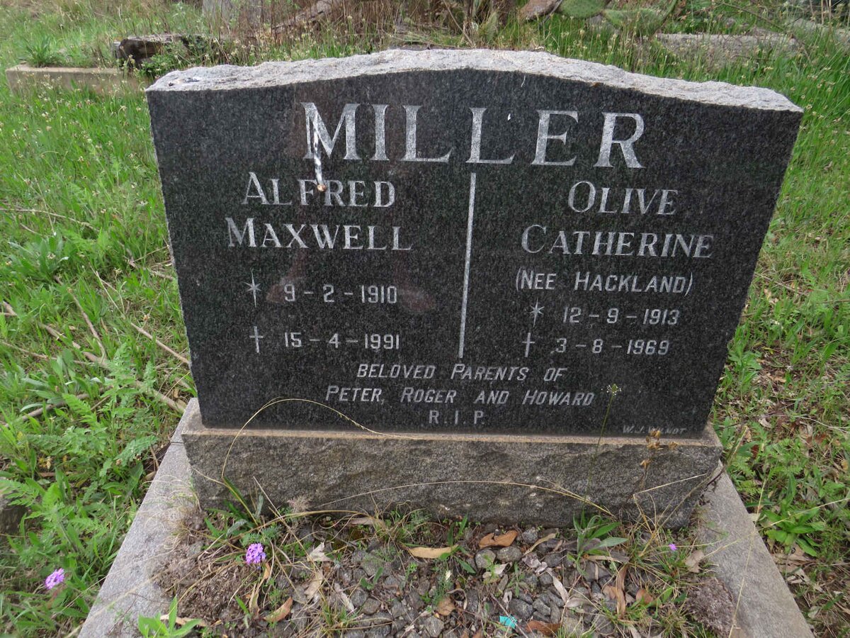 MILLER Alfred Maxwell 1910-1991 &amp; Olive Catherine HACKLAND 1913-1969