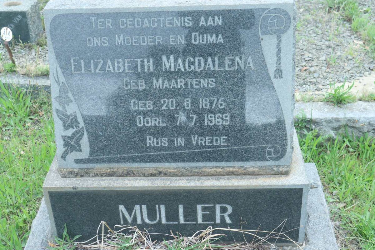 MULLER Elizabeth Magdalena nee MAARTENS 1875-1969