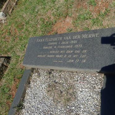 MERWE Anna Elizabeth, van der 1901-1973