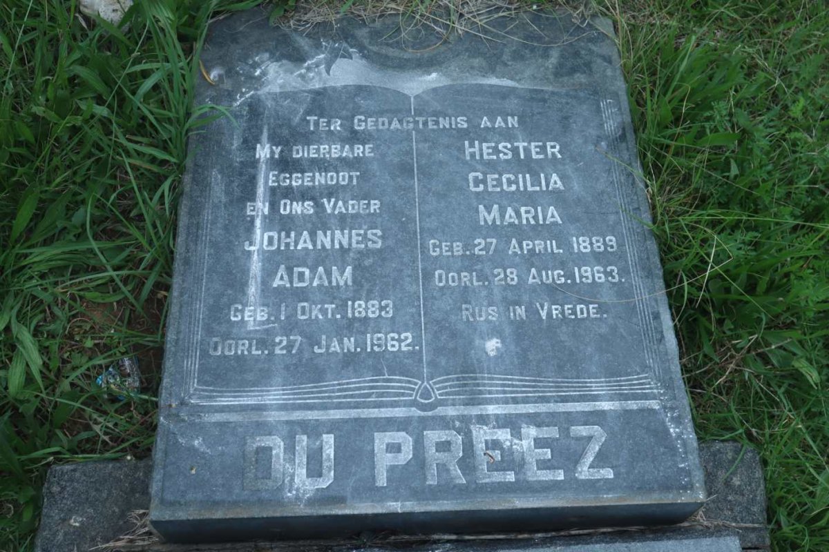 PREEZ Johannes Adam, du 1883-1962 &amp; Hester Cecilia Maria 1889-1963