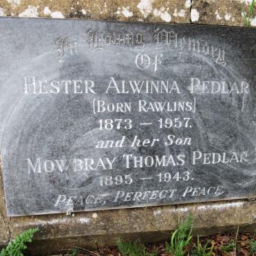 PEDLAR Mowbray Thomas 1895-1943 &amp; Hester Alwinna RAWLINS 1873-1957