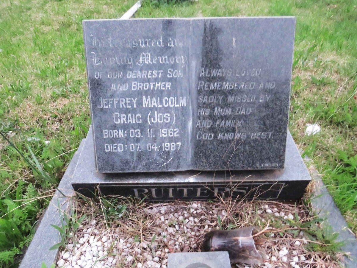 RUITERS Jeffrey Malcolm Craig 1962-1987