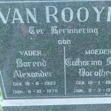 ROOYEN Barend Alexander, van 1903-1979 &amp; Catharina Maria Dorothea 1915-1988