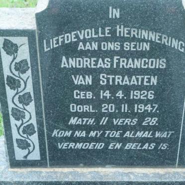 STRAATEN Andreas Francois, van 1926-1947