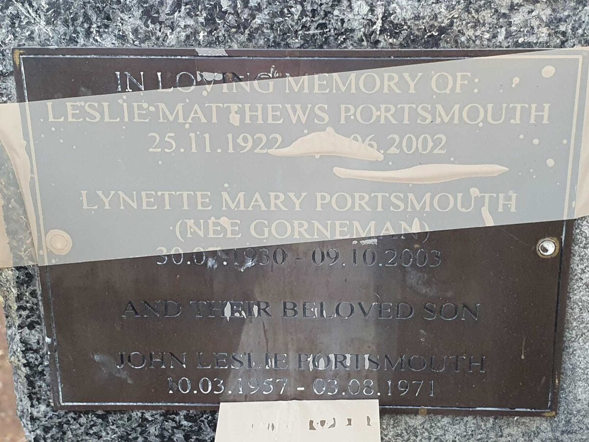 PORTSMOUTH Leslie Matthews 1922-2002 &amp; Lynette Mary GORNEMAN 1930-2003 :: PORTSMOUTH John Leslie 1957-1971