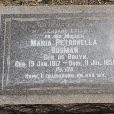 BOSMAN Maria Petronella nee DE BRUYN 1917-1951