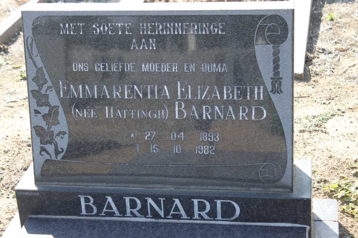 BARNARD Emmarentia Elizabeth nee HATTINGH 1893-1982