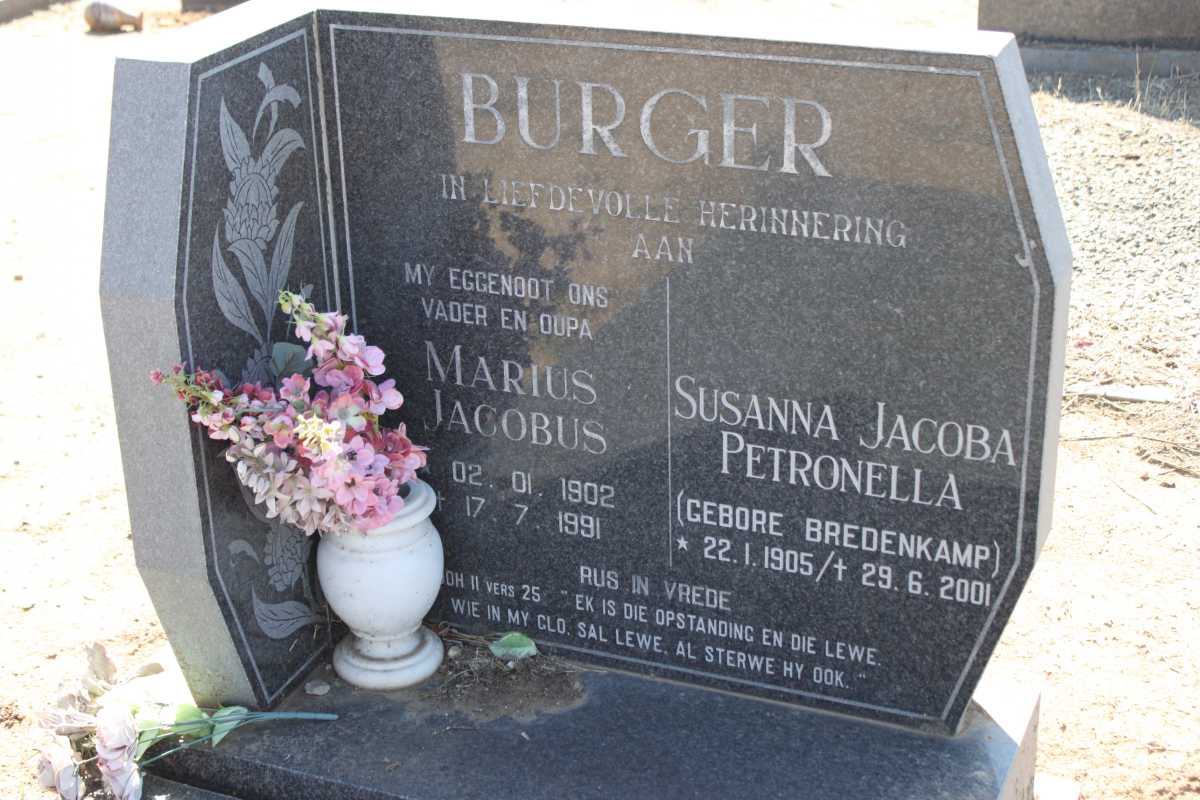 BURGER Marius Jacobus 1902-1991 &amp; Susanna Jacoba Petronella BREDENKAMP 1905-2001