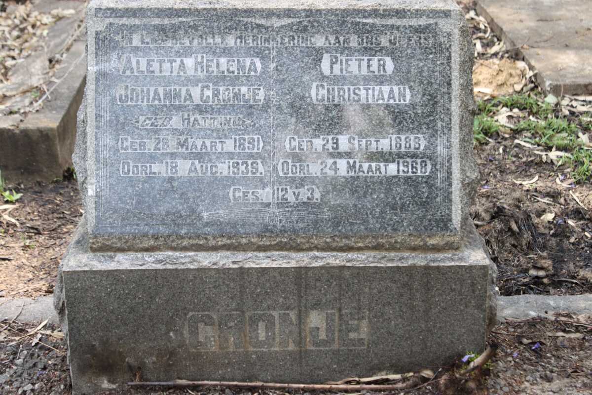 CRONJE Pieter Christiaan 1888-1968 &amp; Aletta Helena Johanna HATTING 1891-1939