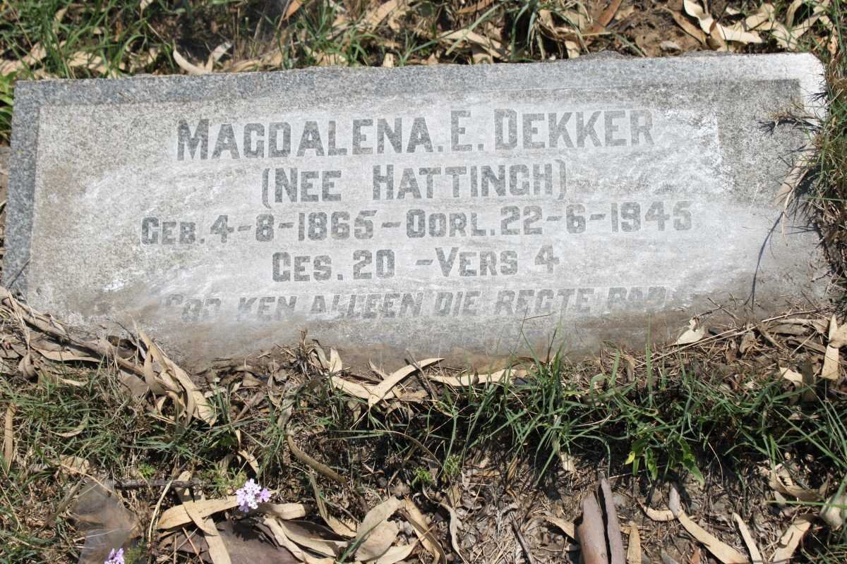 DEKKER Magdalena E. nee HATTINGH 1865-1945