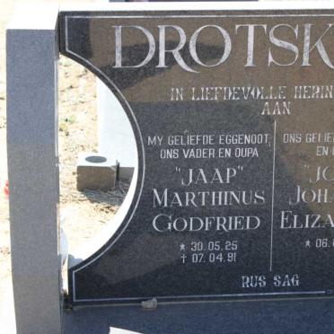 DROTSKY Marthinus Godfried 1925-1991 &amp; Johanna Elizabeth 1935-