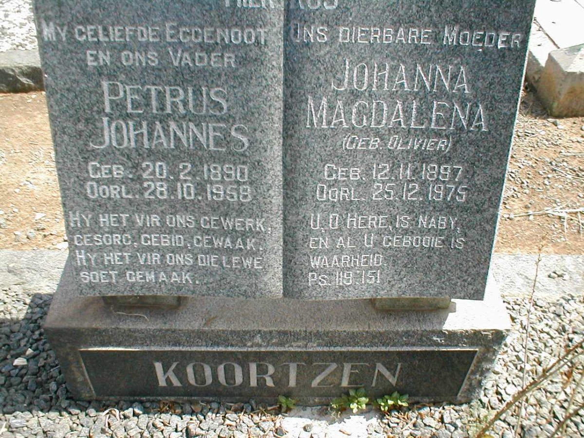 KOORTZEN Petrus Johannes 1890-1958 &amp; Johanna Magdalena OLIVIER 1897-1975