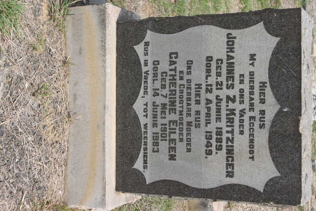 KRITZINGER Johannes Z. 1889-1949 &amp; Catherine Eileen 1901-1983