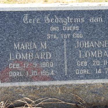 LOMBARD Johannes J. 1880-1964 &amp; Maria M. 1900-1954