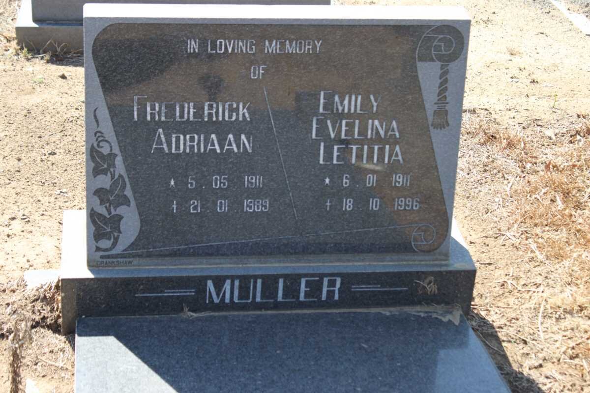 MULLER Frederick Adriaan 1911-1989 &amp; Emily Evelina Letitia 1911-1996