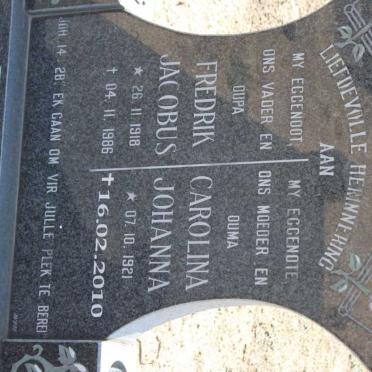 PIETERSE Fredrik Jacobus 1918-1986 &amp; Carolina Johanna 1921-2010