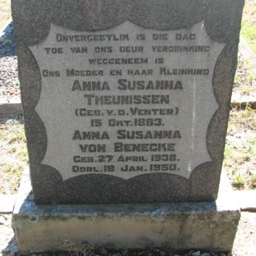 THEUNISSEN Anna Susanna nee V.D. VENTER 1883-1950 :: VON BENECKE Anna Susanna 1938-1950