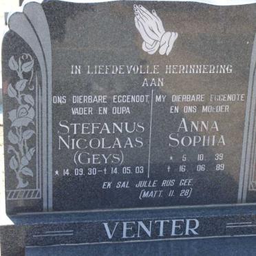 VENTER Stefanus Nicolaas 1930-2003 &amp; Anna Sophia 1939-1989