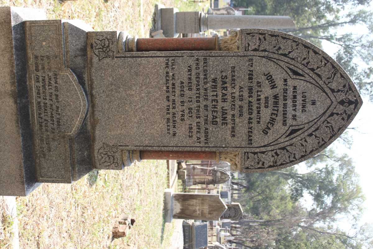 WHITEHEAD John -1906 &amp; Sarah Jane -1923