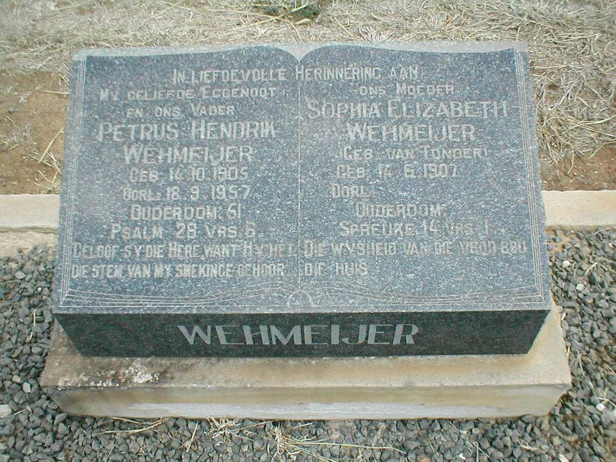 WEHMEIJER Petrus Hendrik 1905-1957 &amp; Sophia Elizabeth VAN TONDER 1907-