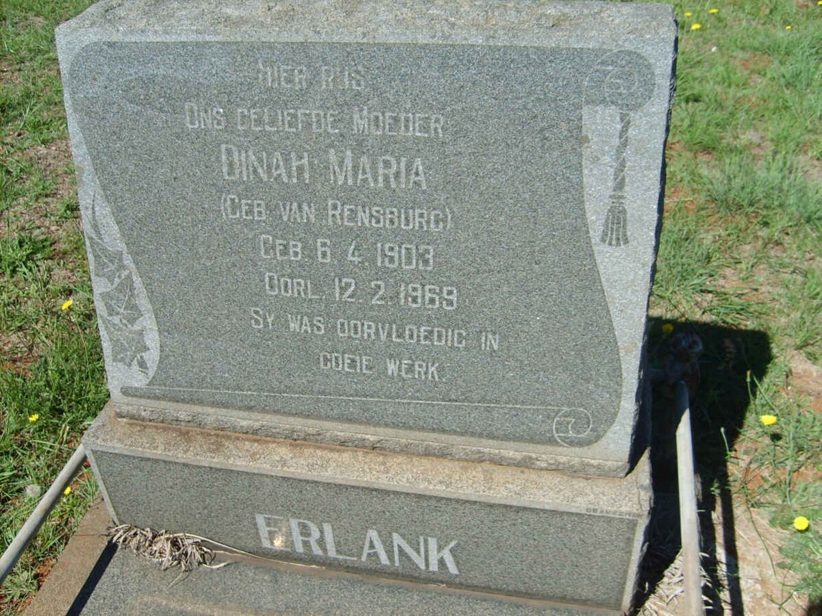 ERLANK Dinah Maria nee VAN RENSBURG 1903-1969