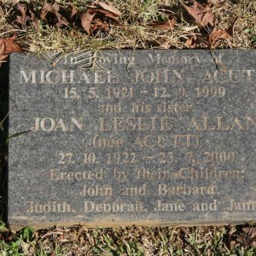 ACUTT Michael John 1921-1999 :: ALLAN Joan Leslie nee ACUTT 1922-2000