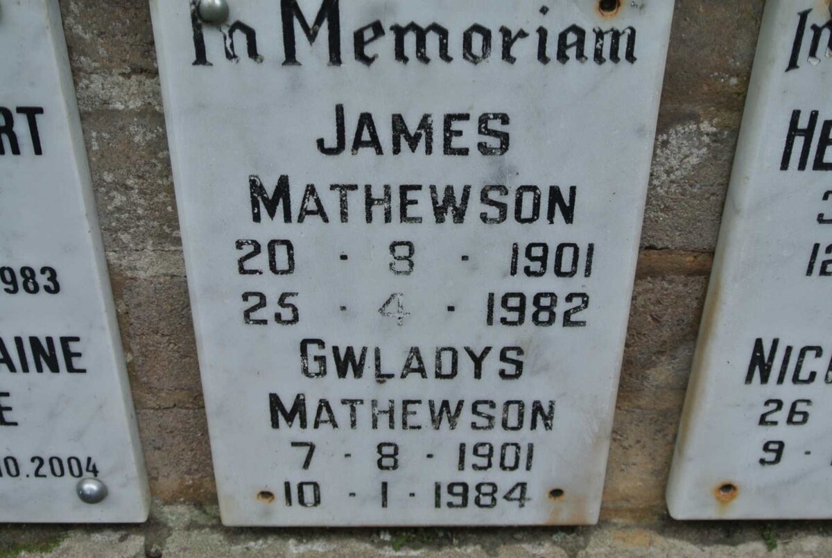MATHEWSON James 1901-1982 &amp; Gwladys 1901-1984