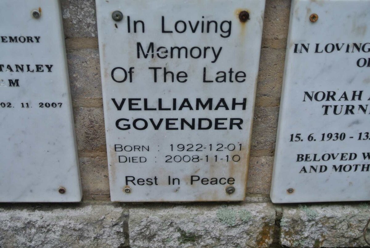GOVENDER Velliamah 1922-2008