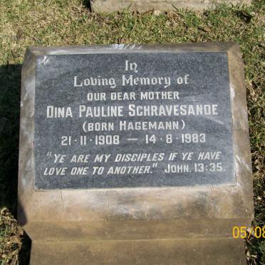 SCHRAVESANDE Dina Pauline nee HAGEMANN 1908-1983