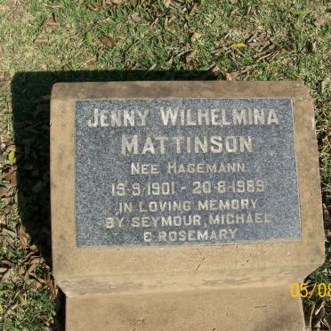 MATTINSON Jenny Wilhelmina nee HAGEMANN 1901-1989