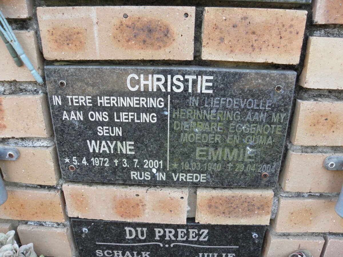 CHRISTIE Wayne 1972-2001 :: CHRISTIE Emmie 1940-2004