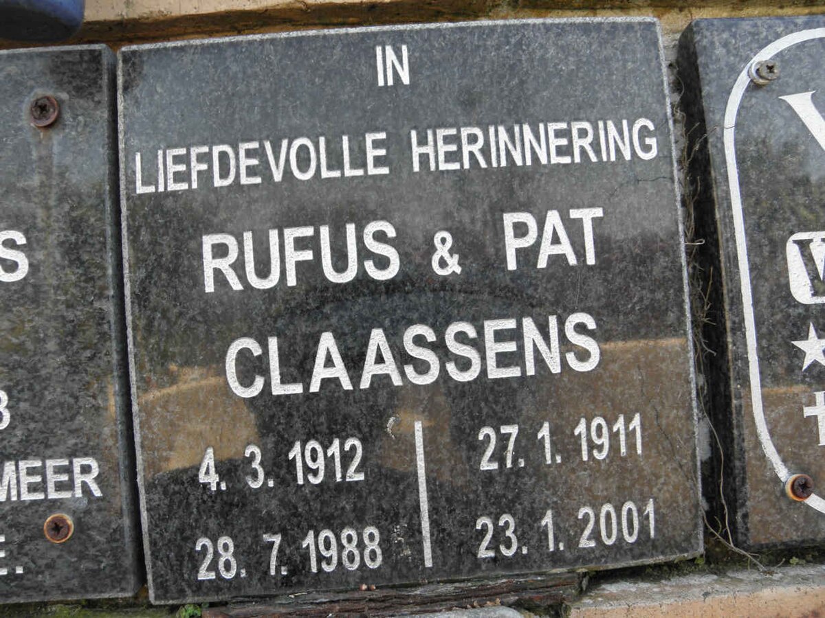 CLAASEN Rufus 1912-1988 &amp; Pat 1911-2011