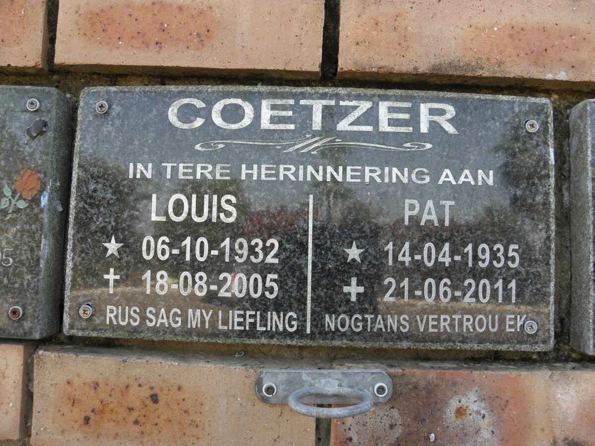 COETZER Louis 1932-2005 &amp; Pat 1935-2011