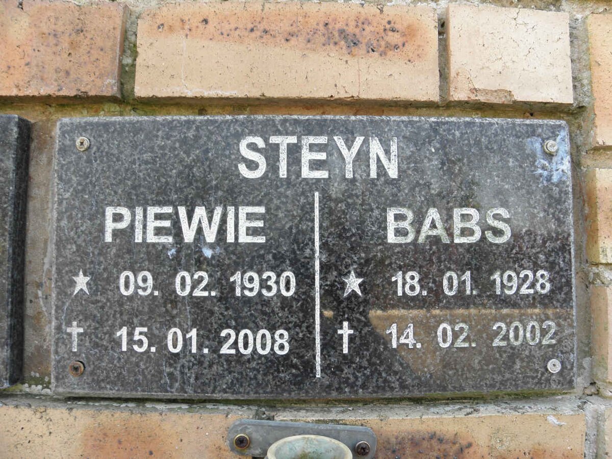 STEYN Piewie 1930-2008 &amp; Babs 1928-2002