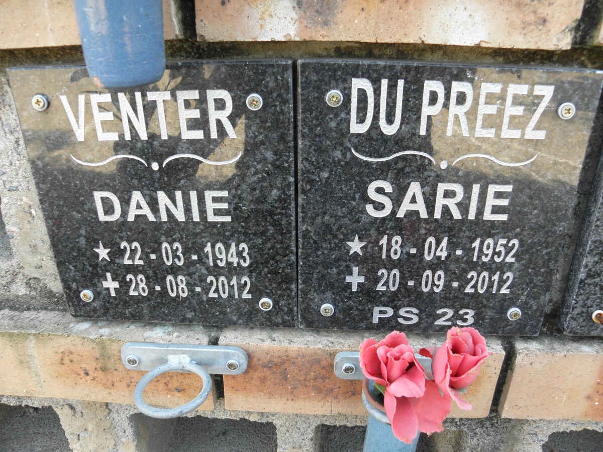 VENTER Danie 1943-2012 &amp; Sarie DU PREEZ 1952-2012