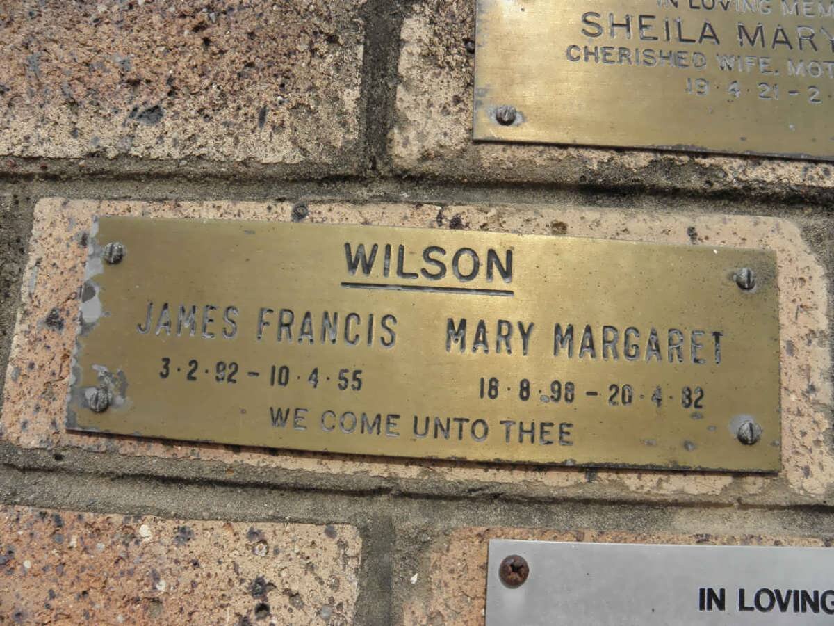 WILSON James Francis 1892-1955 &amp; Mary Margaret 1898-1982