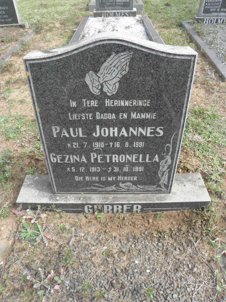GERBER Paul Johannes 1910-1991 &amp; Gezina Petronella 1913-1991